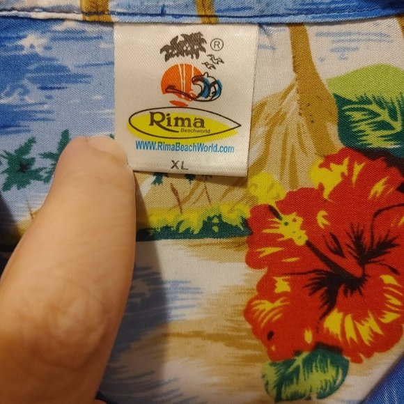 Rima Men's Hawaiian Shirt Blue Aloha Tropical Button Up Shirt Size XL - Picture 5 of 5
